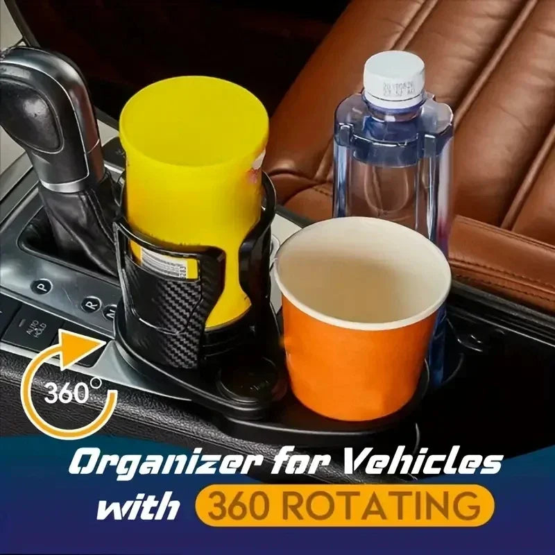 Portavasos doble 360° con soporte para celular