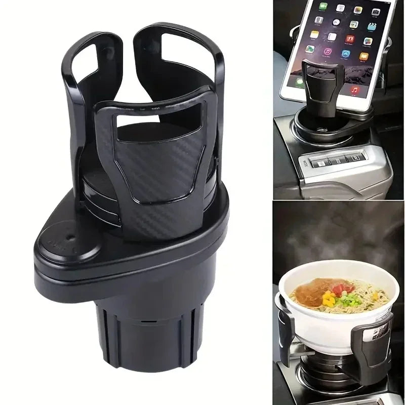 Portavasos doble 360° con soporte para celular